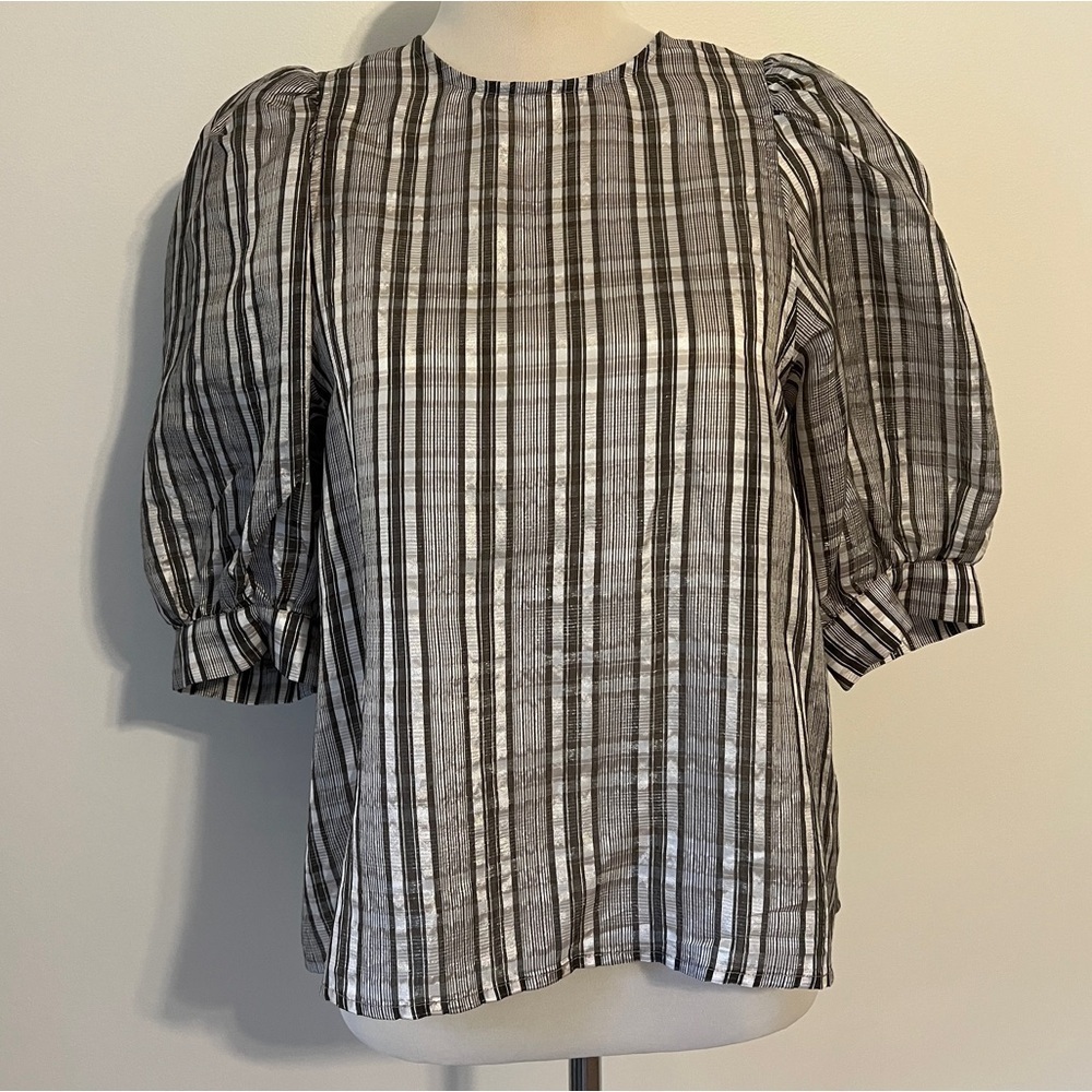 Samsoe Samsoe Celestine Puff Sleeve Plaid Metallic Blouse S